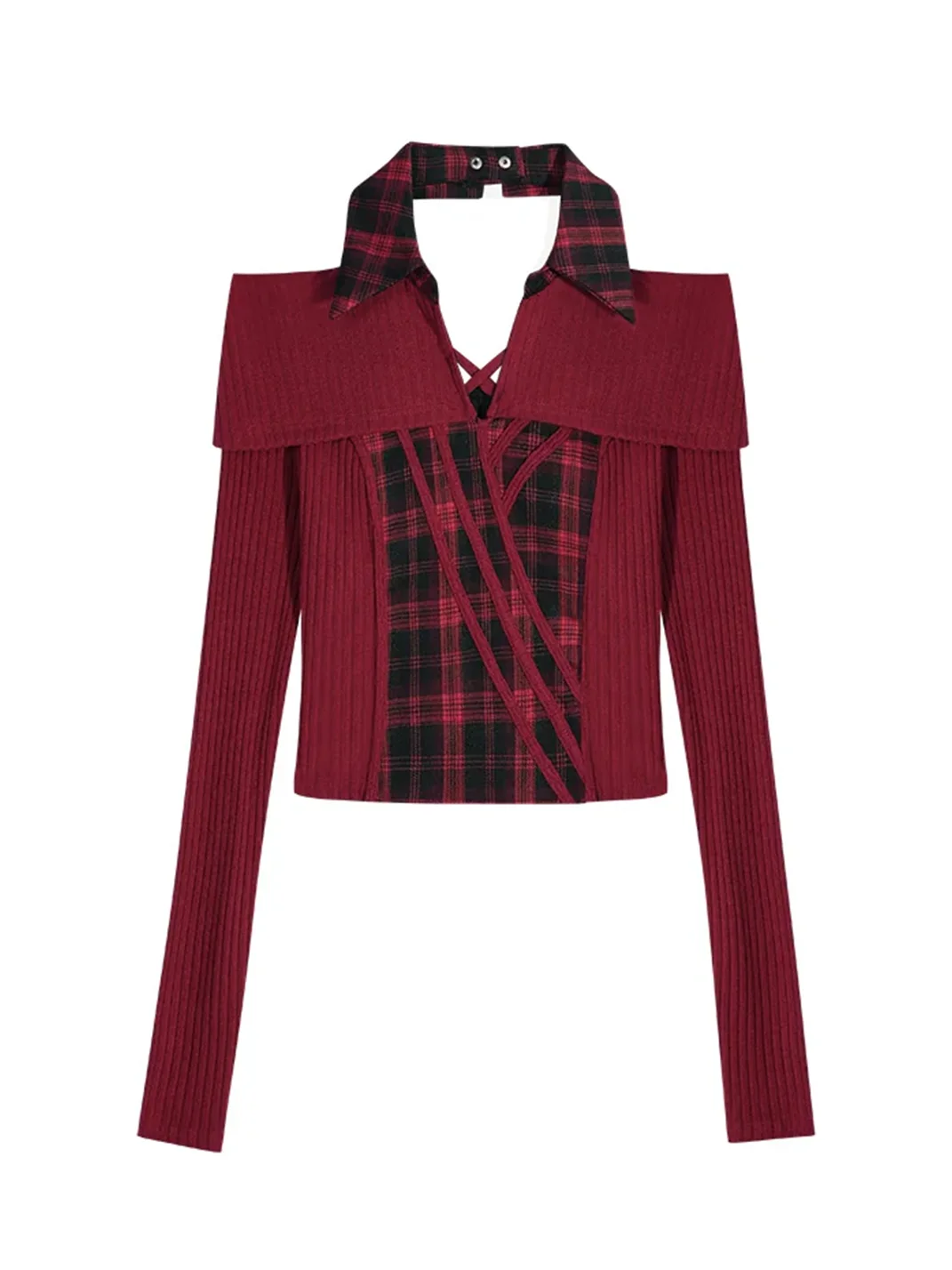 Nico Molly | Off-Shoulder Plaid Knit Top And Shorts Set