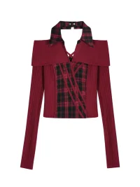 Nico Molly | Off-Shoulder Plaid Knit Top And Shorts Set