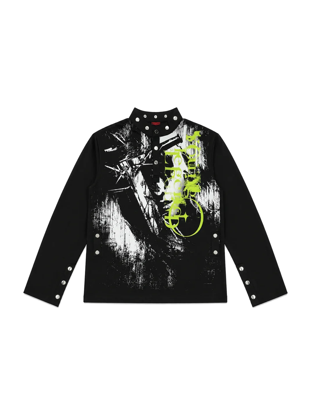 PAIKI | Studded Stand Collar Long Sleeve Printed Top
