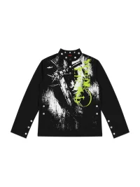 PAIKI | Studded Stand Collar Long Sleeve Printed Top