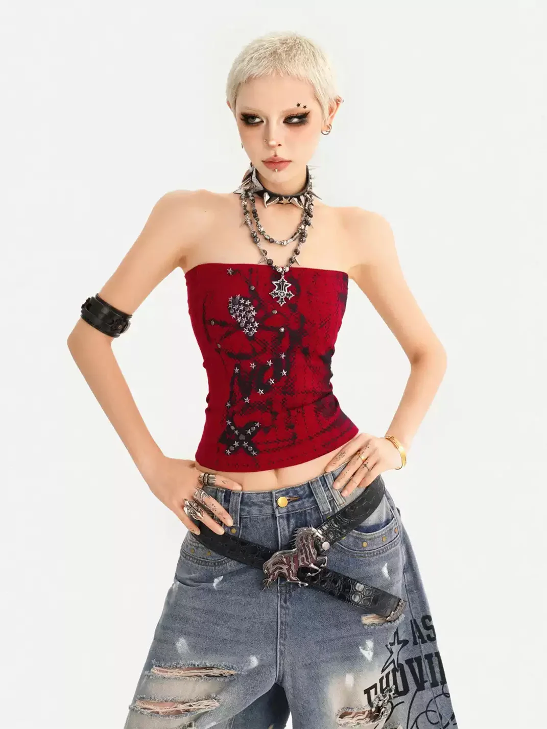 Nico Molly | Studded Slim-Fit Red Tube Top