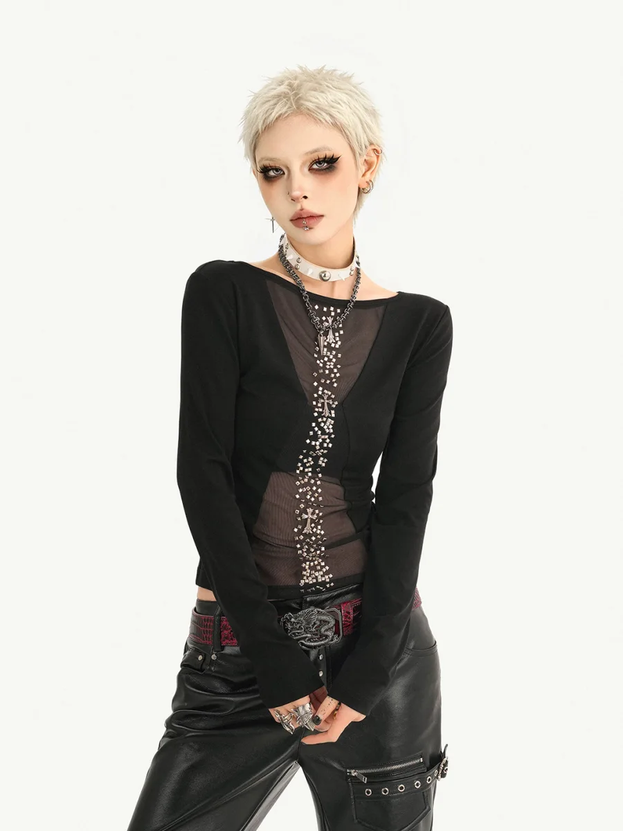 Nico Molly | Black Slim-Fit Long-Sleeve Punk T-Shirt - 3