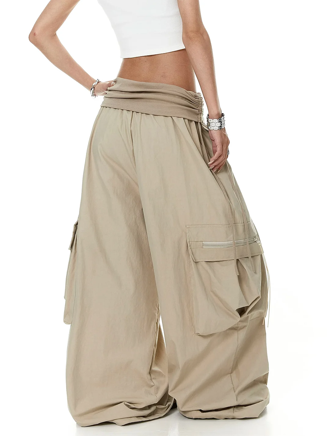 BLACKLISTS | Foldover Waist Gathered Wide-Leg Cargo Pants