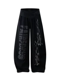 BLACKLISTS | Flame Lettering Tie-Waist Wide-Leg Sweatpants