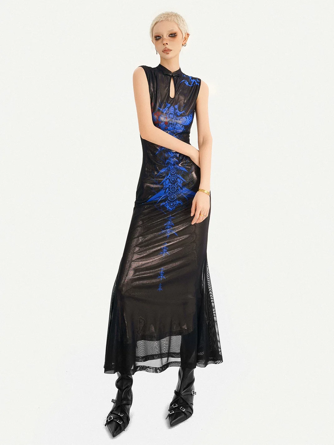 Nico Molly | Blue Fitted Cheongsam Maxi Dress
