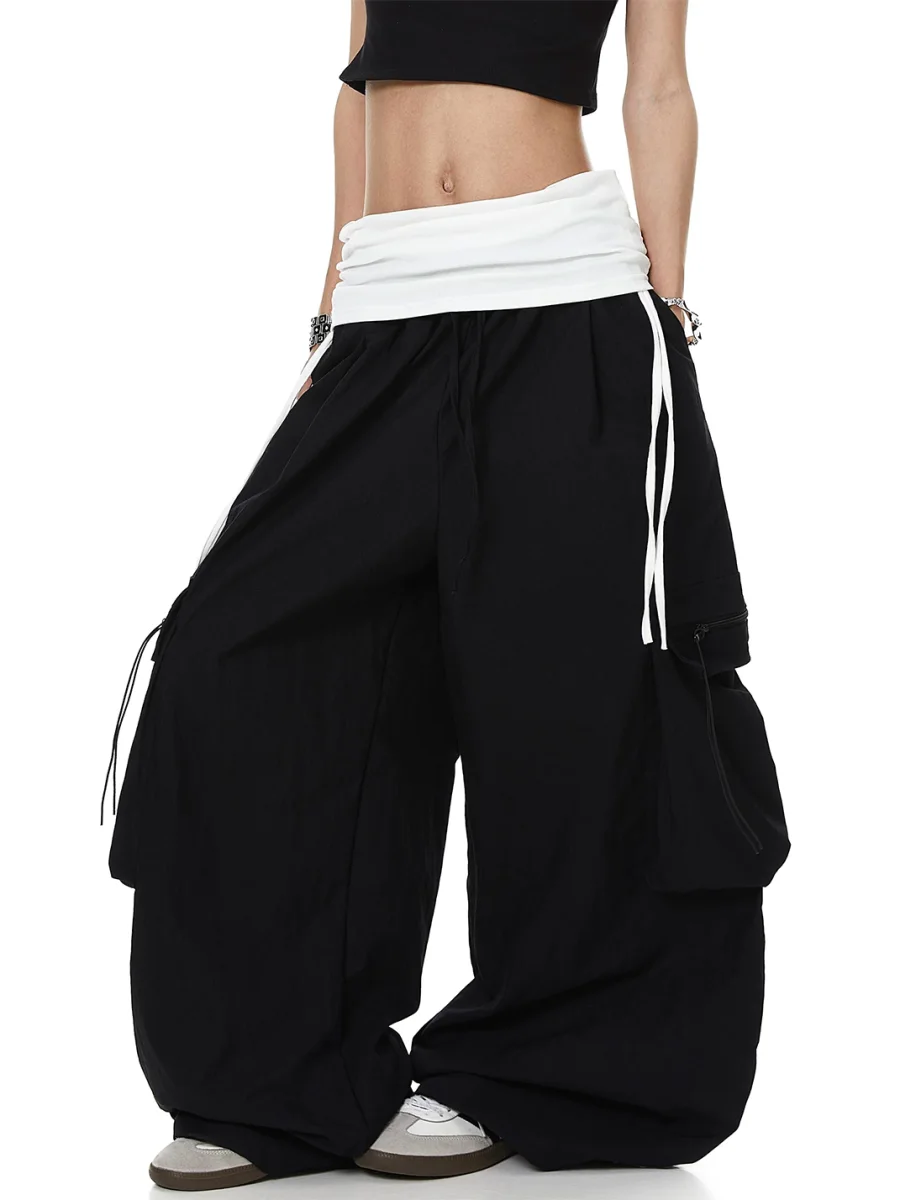BLACKLISTS | Foldover Waist Gathered Wide-Leg Cargo Pants - 3
