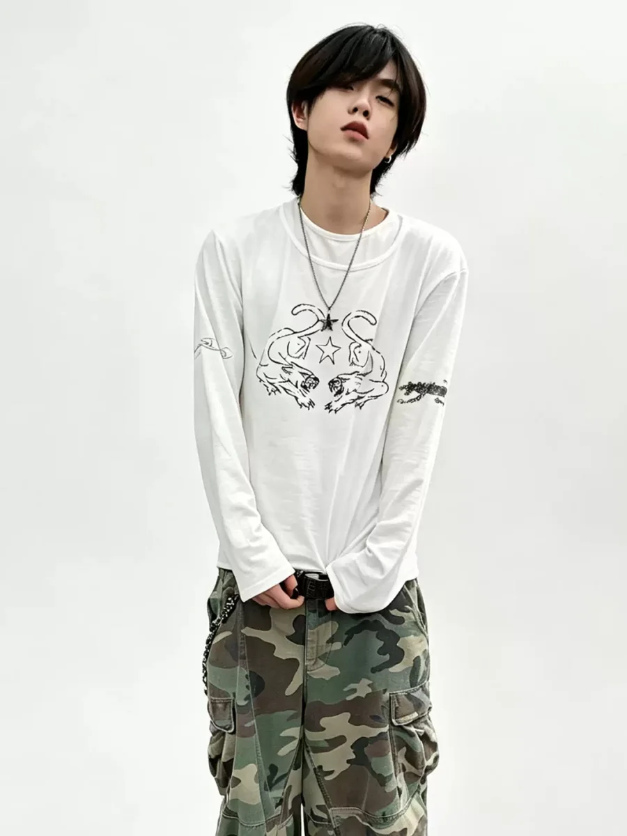 LuuuCam | Layered Leopard Star Long Sleeve Loose Fit Top - 3