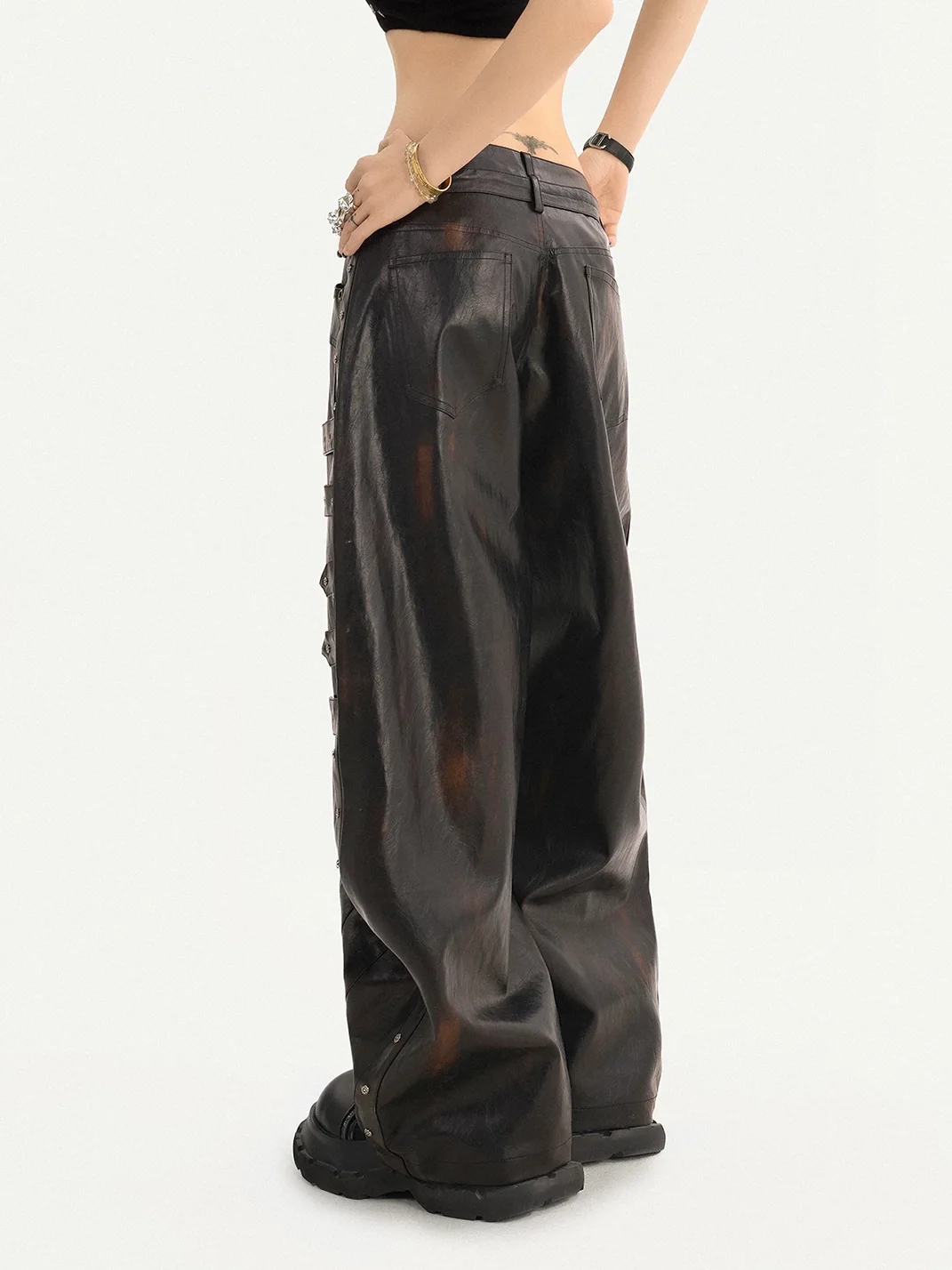 Nico Molly | Studded Wide-Leg Loose-Fit Leather Pants