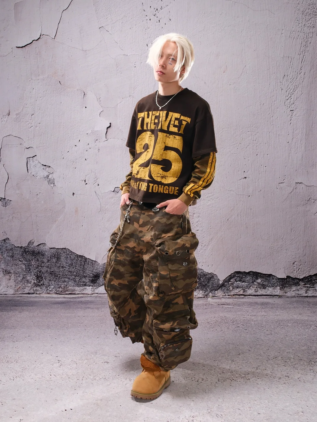 THEWET | Washed Distressed Spray-Stained Cargo Pants