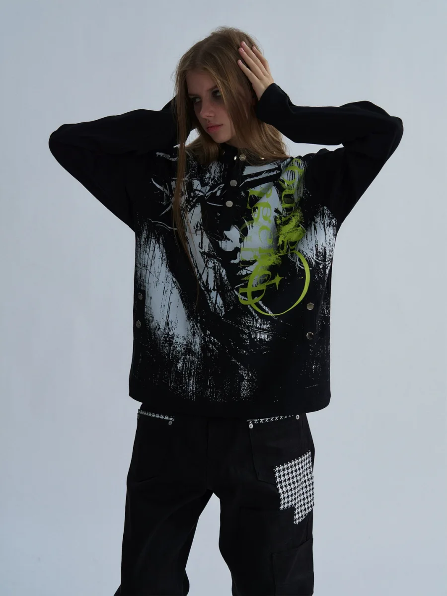 PAIKI | Studded Stand Collar Long Sleeve Printed Top - 4