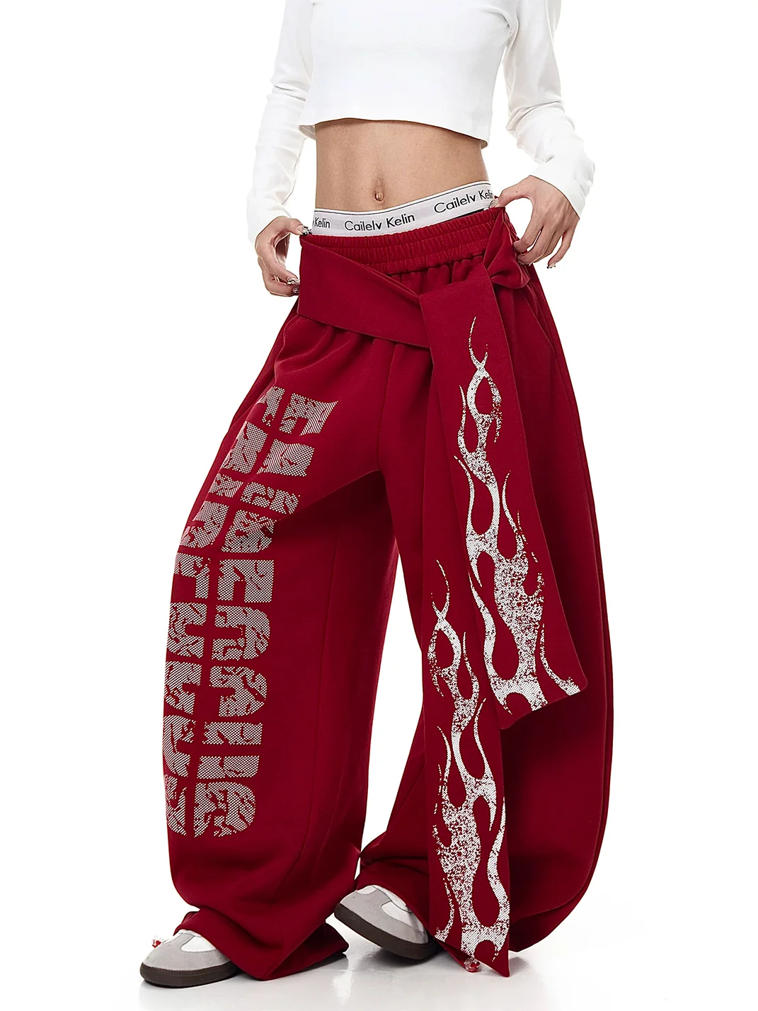 BLACKLISTS | Flame Lettering Tie-Waist Wide-Leg Sweatpants