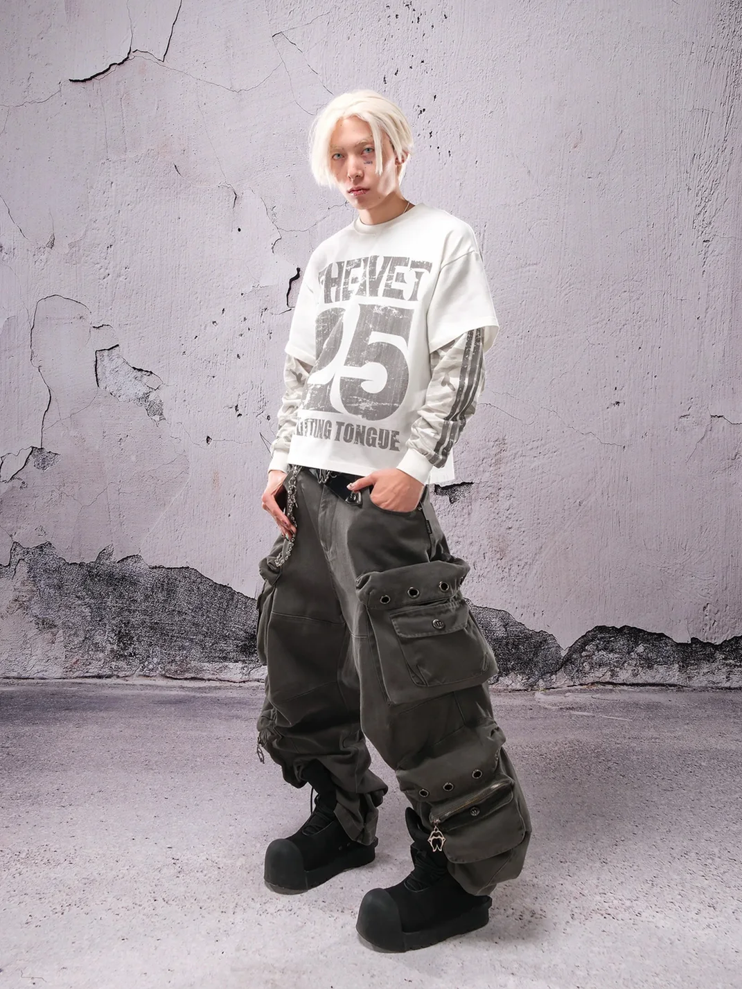 THEWET | Washed Distressed Spray-Stained Cargo Pants