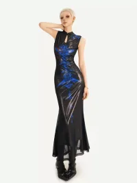 Nico Molly | Blue Fitted Cheongsam Maxi Dress