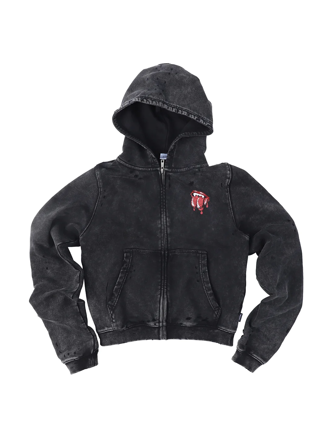 THEWET | Washed Distressed Split-Tongue Graphic Hoodie