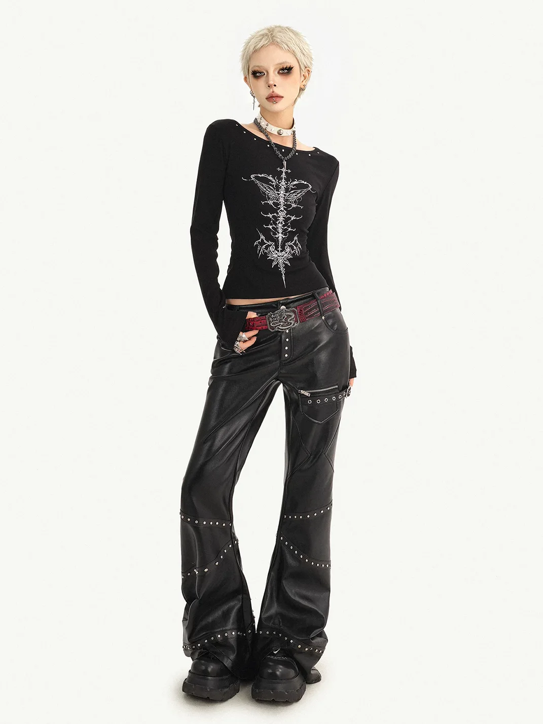 Nico Molly | Black Slim-Fit Long-Sleeve Punk T-Shirt