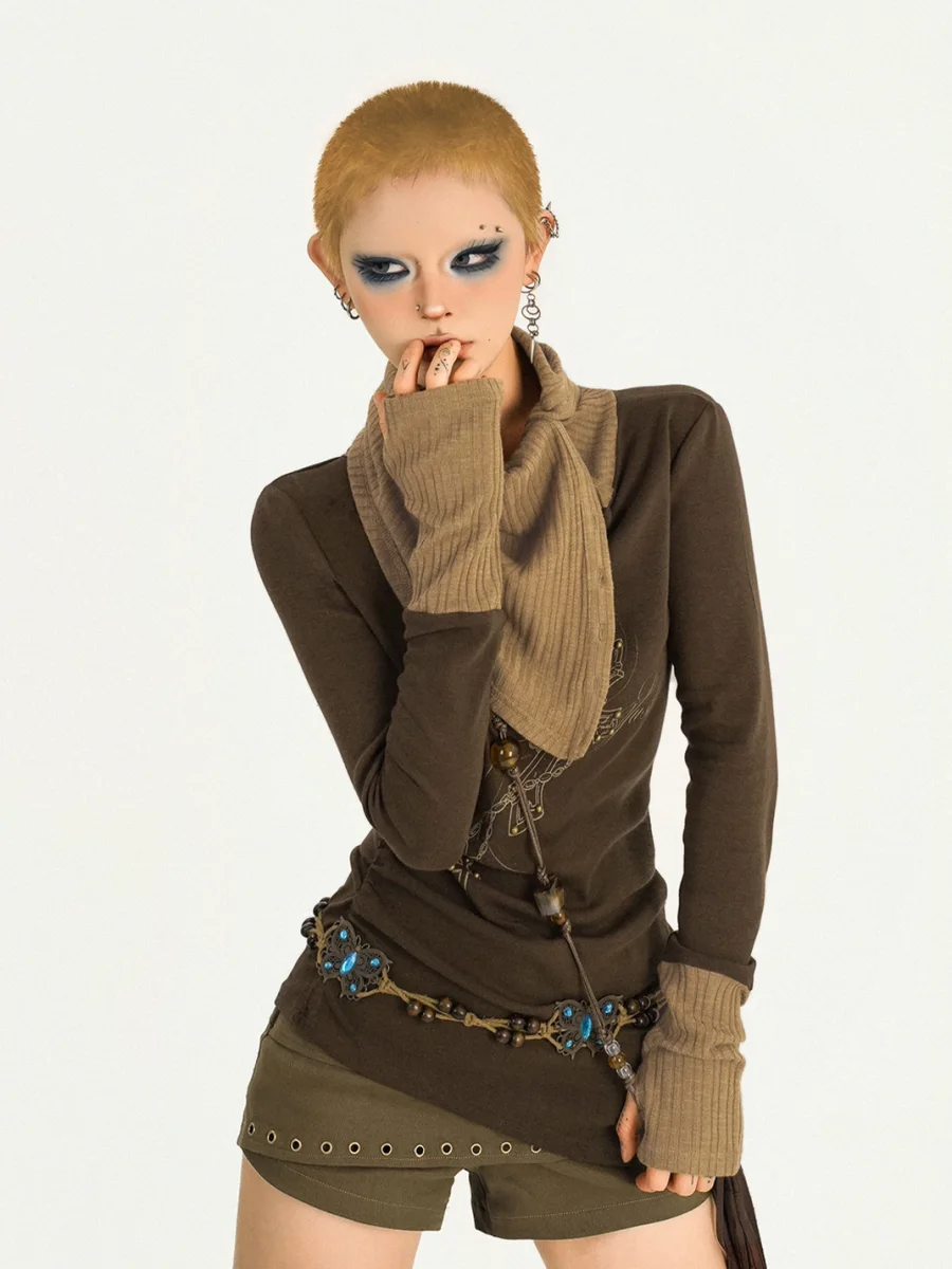 Nico Molly | Paneled Fold-Over High Neck Long Sleeve T-Shirt - 2