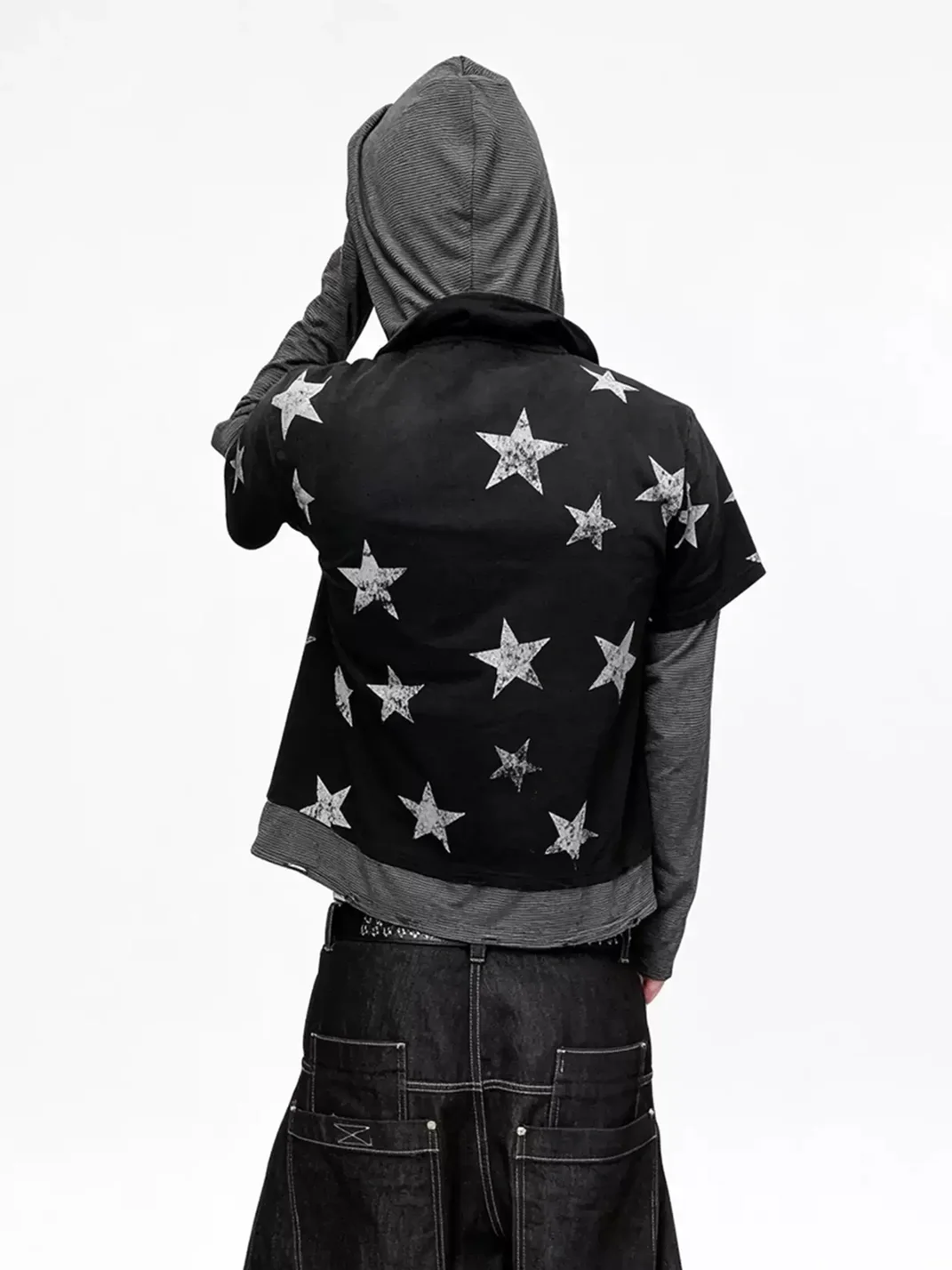 LuuuCam | Star Skull Layered Hooded Long Sleeve T-Shirt