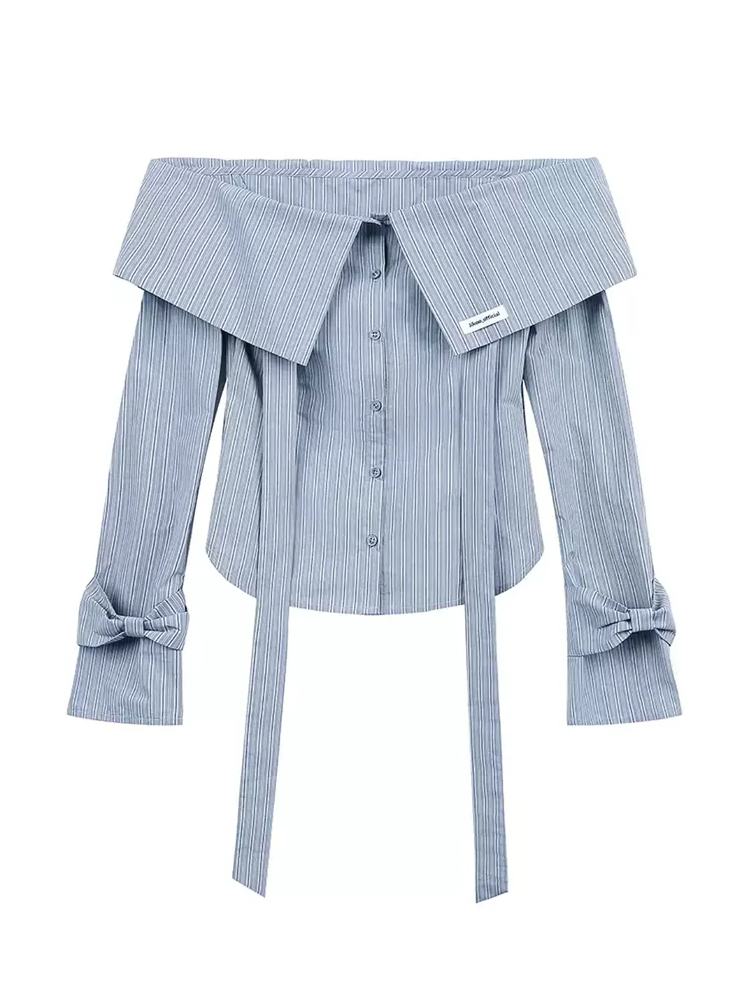 JIKOO | Bow Off-Shoulder Fitted Long-Sleeve Shirt