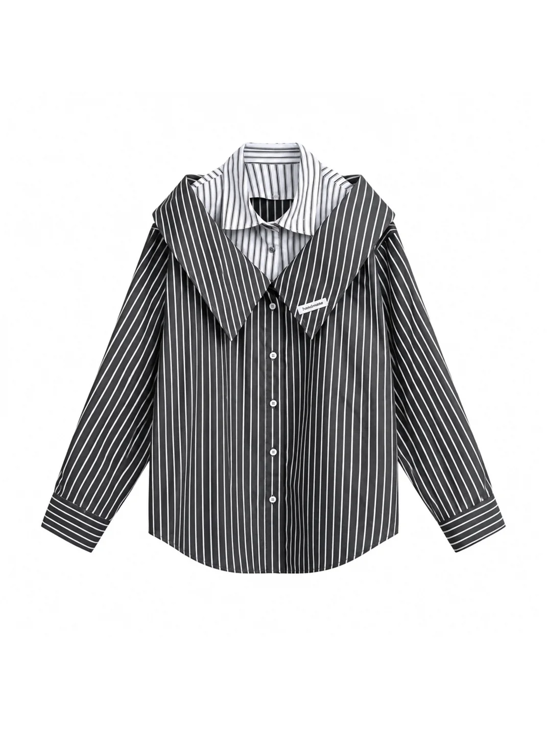 JIKOO | Detachable Collar Vertical Striped Off-Shoulder Shirt