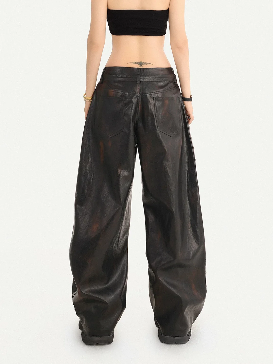 Nico Molly | Studded Wide-Leg Loose-Fit Leather Pants