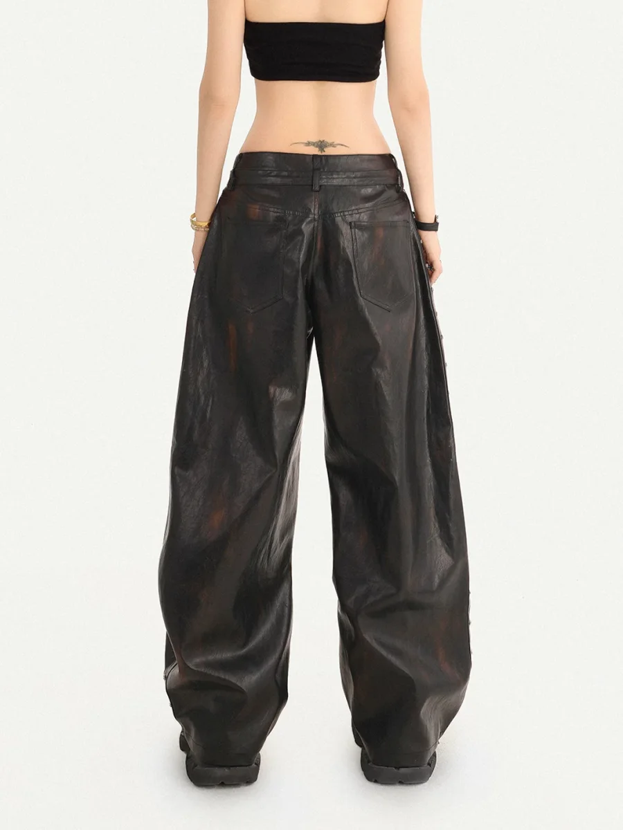 Nico Molly | Studded Wide-Leg Loose-Fit Leather Pants - 4