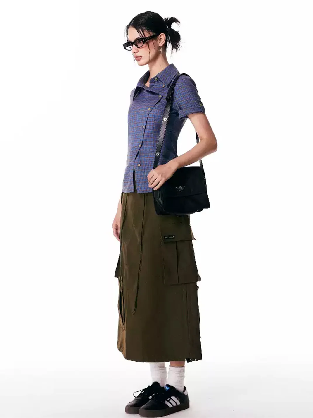 JIKOO | Blue Plaid Short Sleeve Collared Shirt