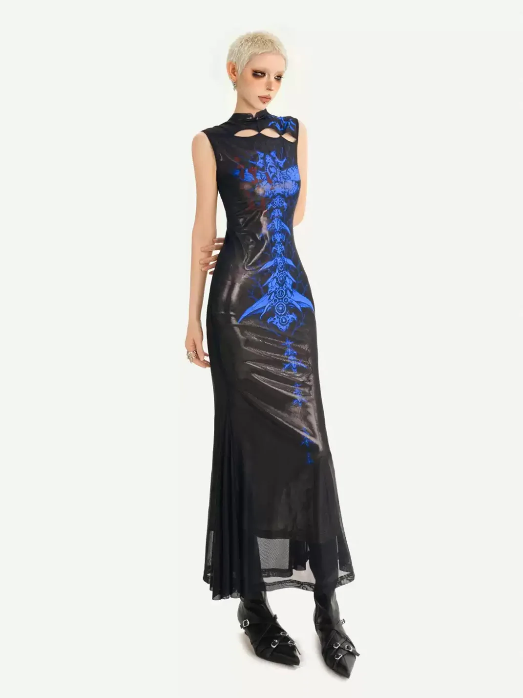 Nico Molly | Blue Fitted Cheongsam Maxi Dress