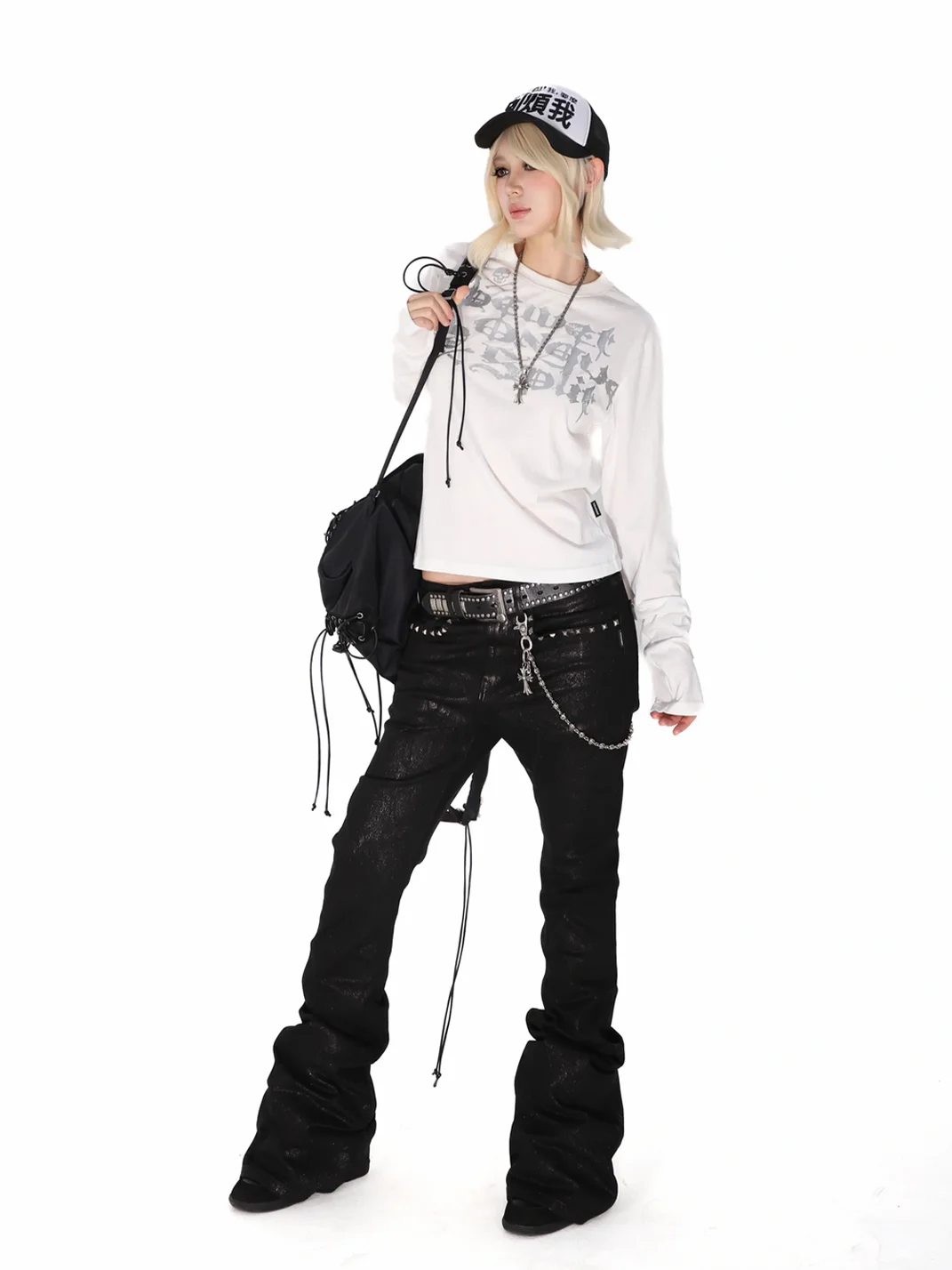 THEWET | Crackle Waxed Studded Flared Pants