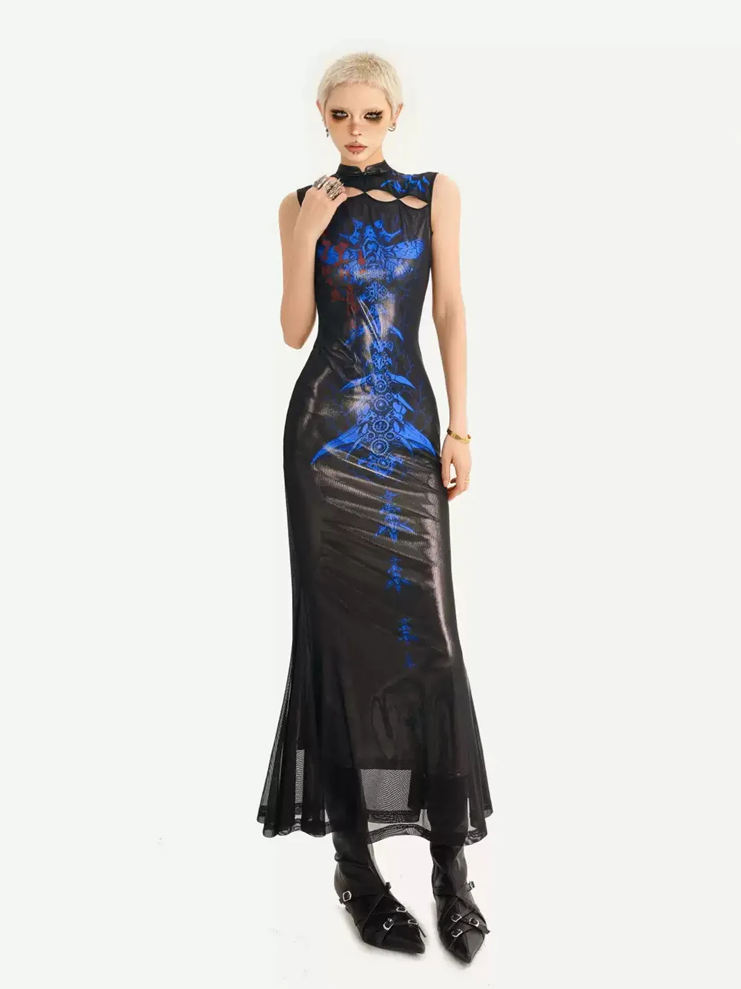 Nico Molly | Blue Fitted Cheongsam Maxi Dress