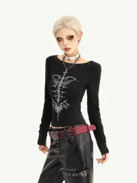 Nico Molly | Black Slim-Fit Long-Sleeve Punk T-Shirt