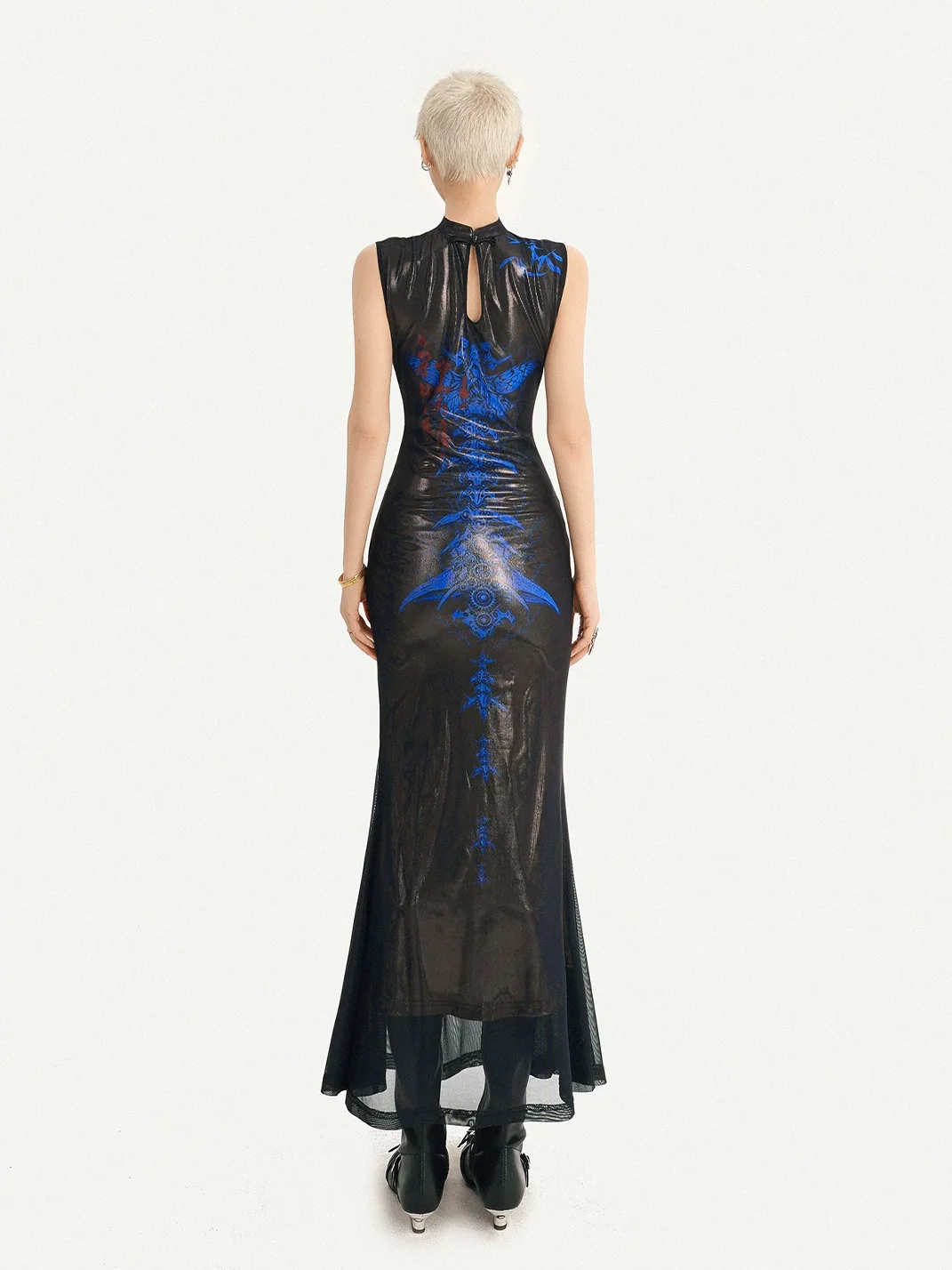 Nico Molly | Blue Fitted Cheongsam Maxi Dress