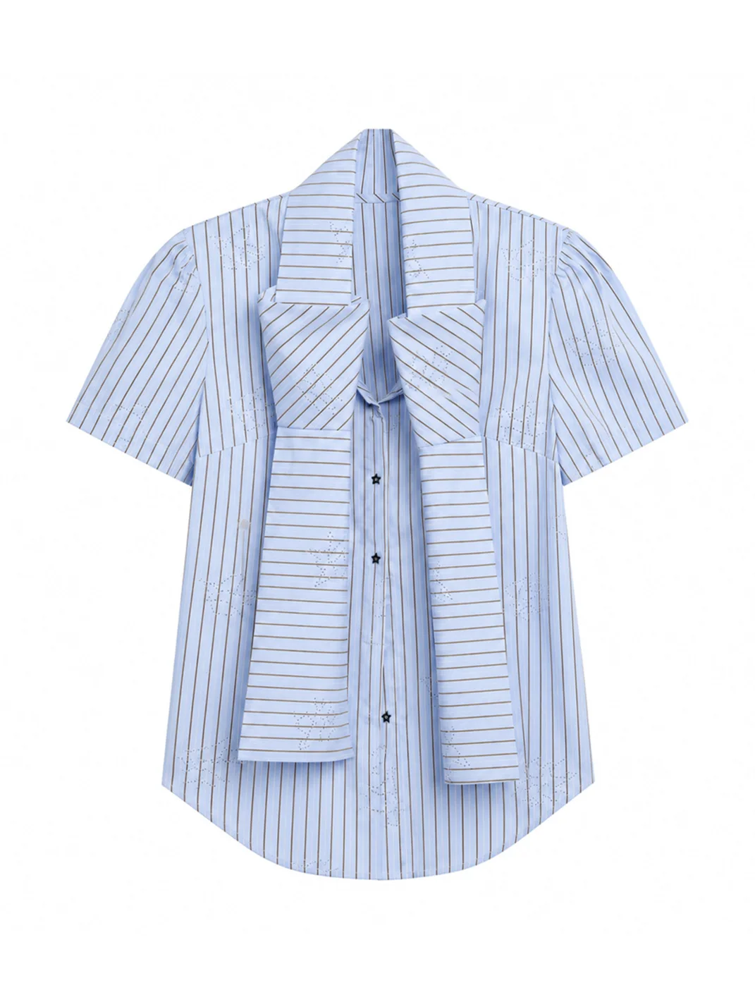 JIKOO | Slim-Fit Striped Bow Rhinestone Short-Sleeve Shirt