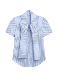 JIKOO | Slim-Fit Striped Bow Rhinestone Short-Sleeve Shirt