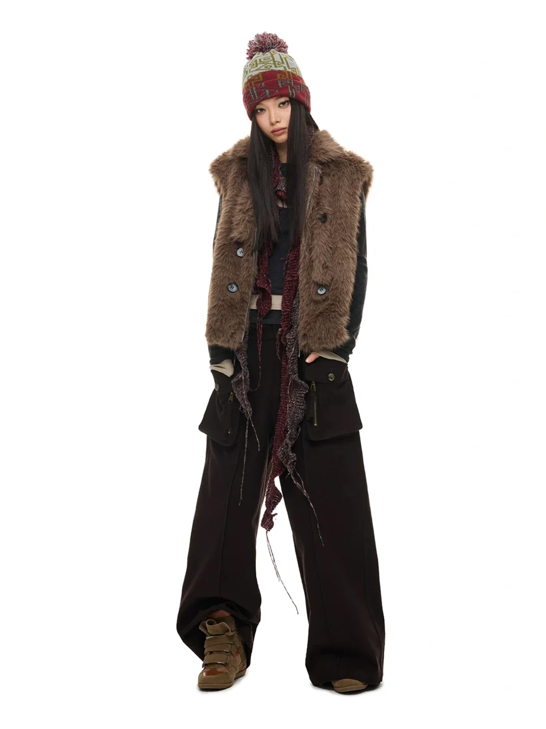 JIKOO | Mid-Rise Relaxed Straight-Leg Brushed Cargo Pants
