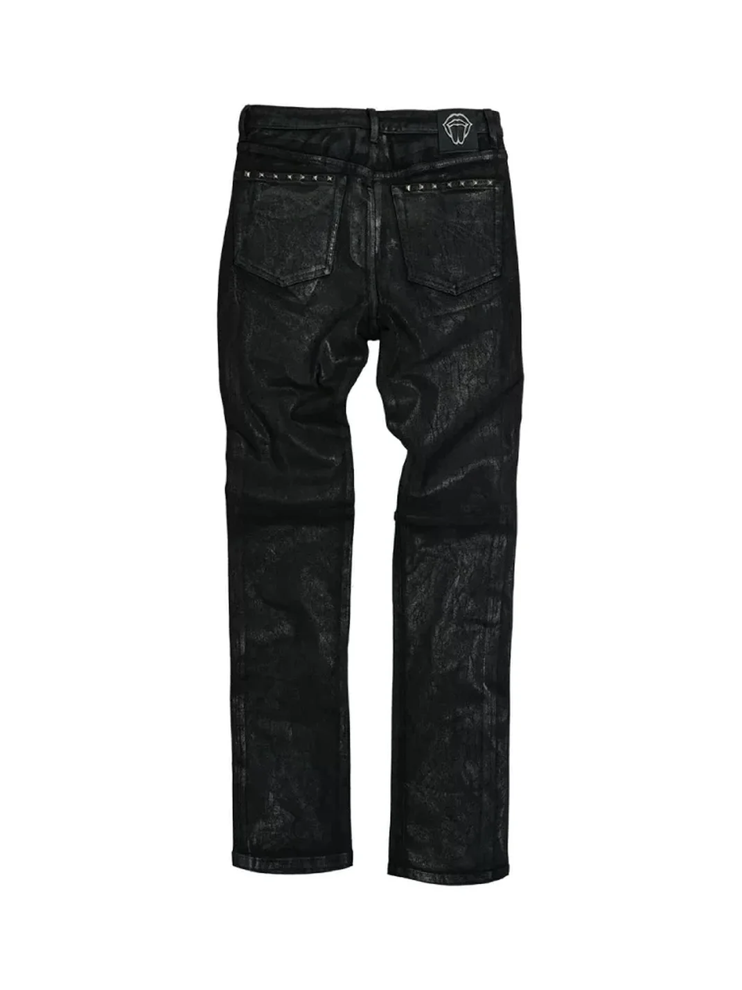 THEWET | Studded Crackle Waxed Slim Straight-Leg Pants