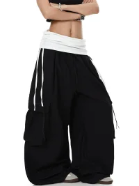 BLACKLISTS | Foldover Waist Gathered Wide-Leg Cargo Pants