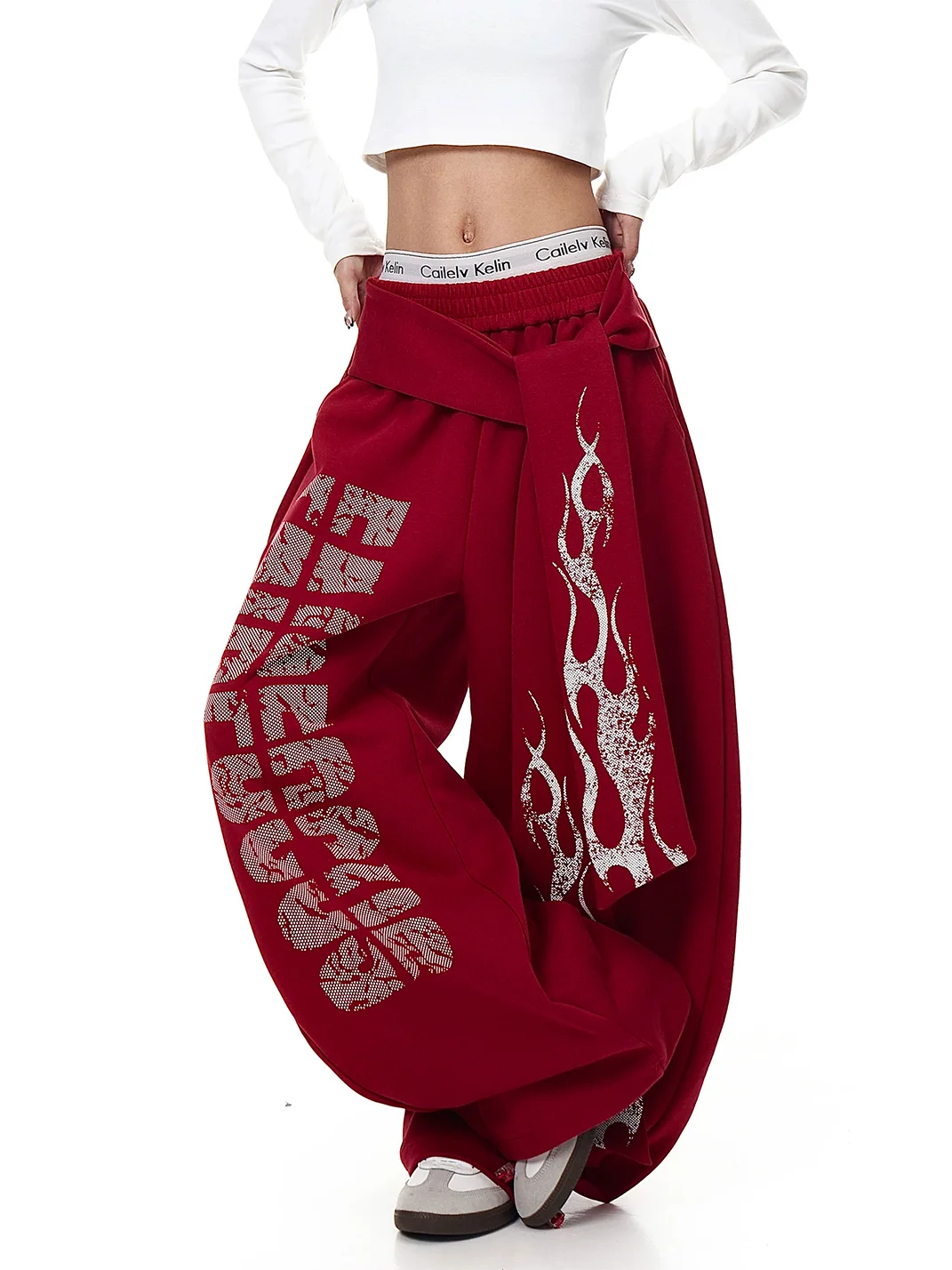 BLACKLISTS | Flame Lettering Tie-Waist Wide-Leg Sweatpants