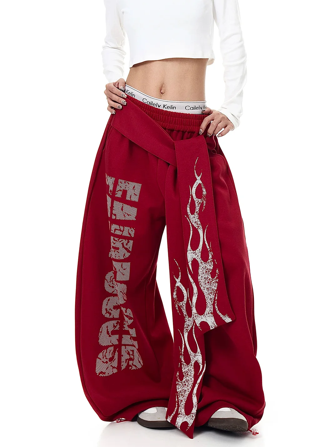 BLACKLISTS | Flame Lettering Tie-Waist Wide-Leg Sweatpants