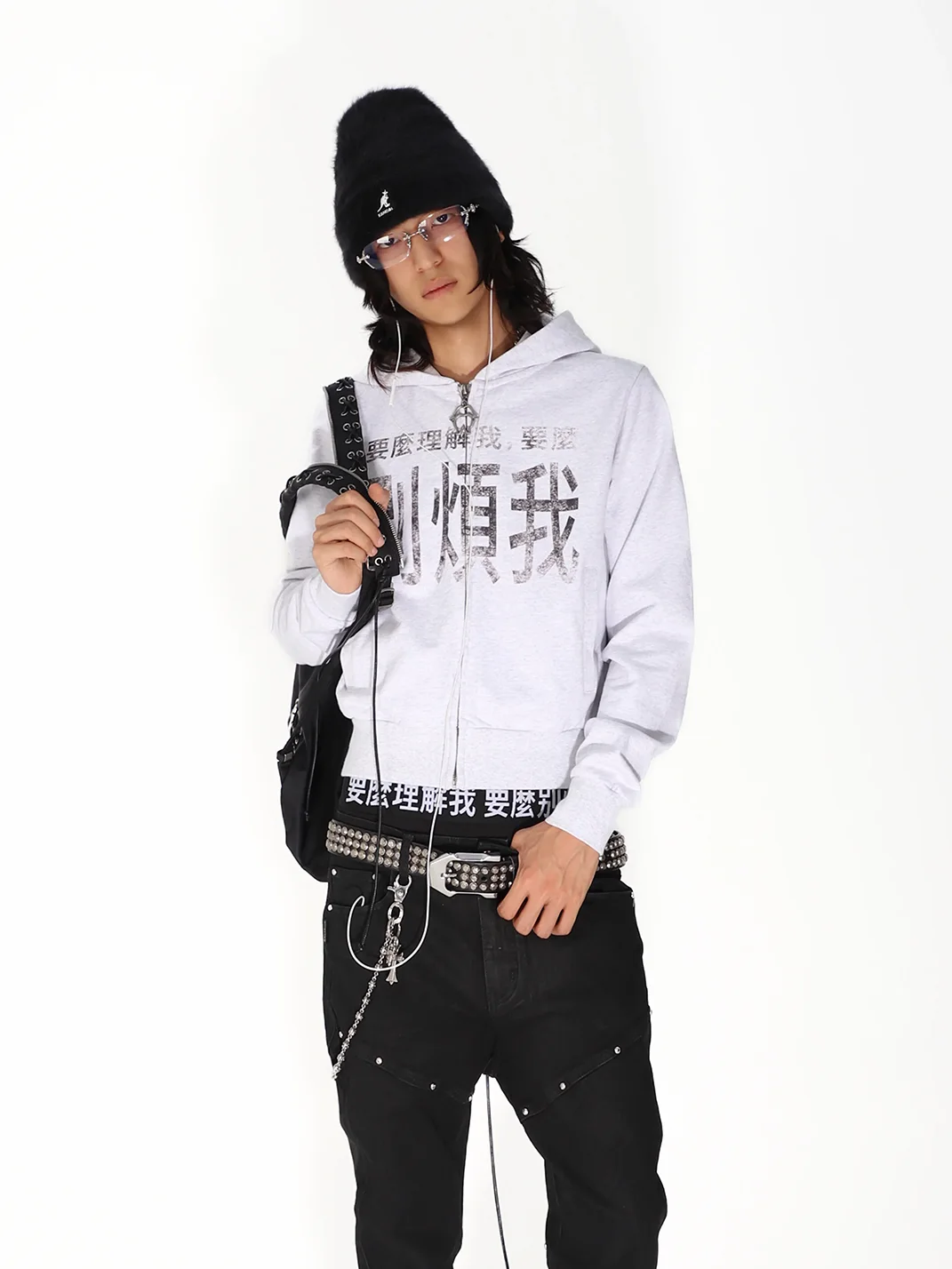THEWET | Slim Fit Text Print Zip-Up Hoodie