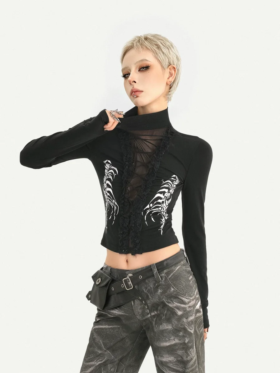 Nico Molly | Slim-Fit Long-Sleeve Lace Panel High-Neck T-Shirt And Pants - 3