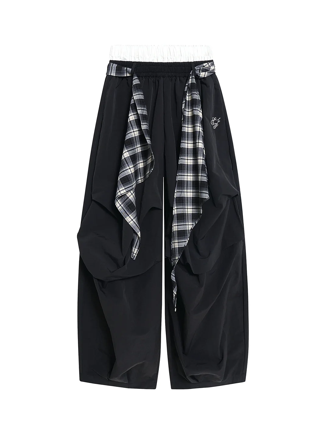 BLACKLISTS | Plaid Accent Double Waistband Wide-Leg Parachute Pants