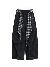 BLACKLISTS | Plaid Accent Double Waistband Wide-Leg Parachute Pants