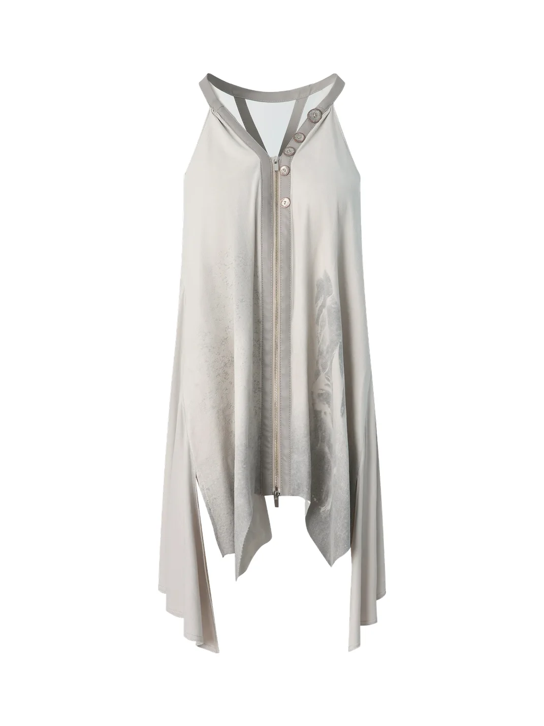 DoublePunch | Printed Faux Suede Zip-Front Backless Halter Dress