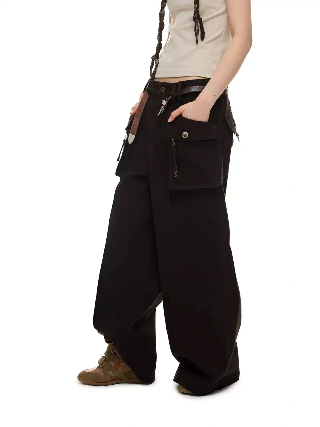 JIKOO | Mid-Rise Relaxed Straight-Leg Brushed Cargo Pants