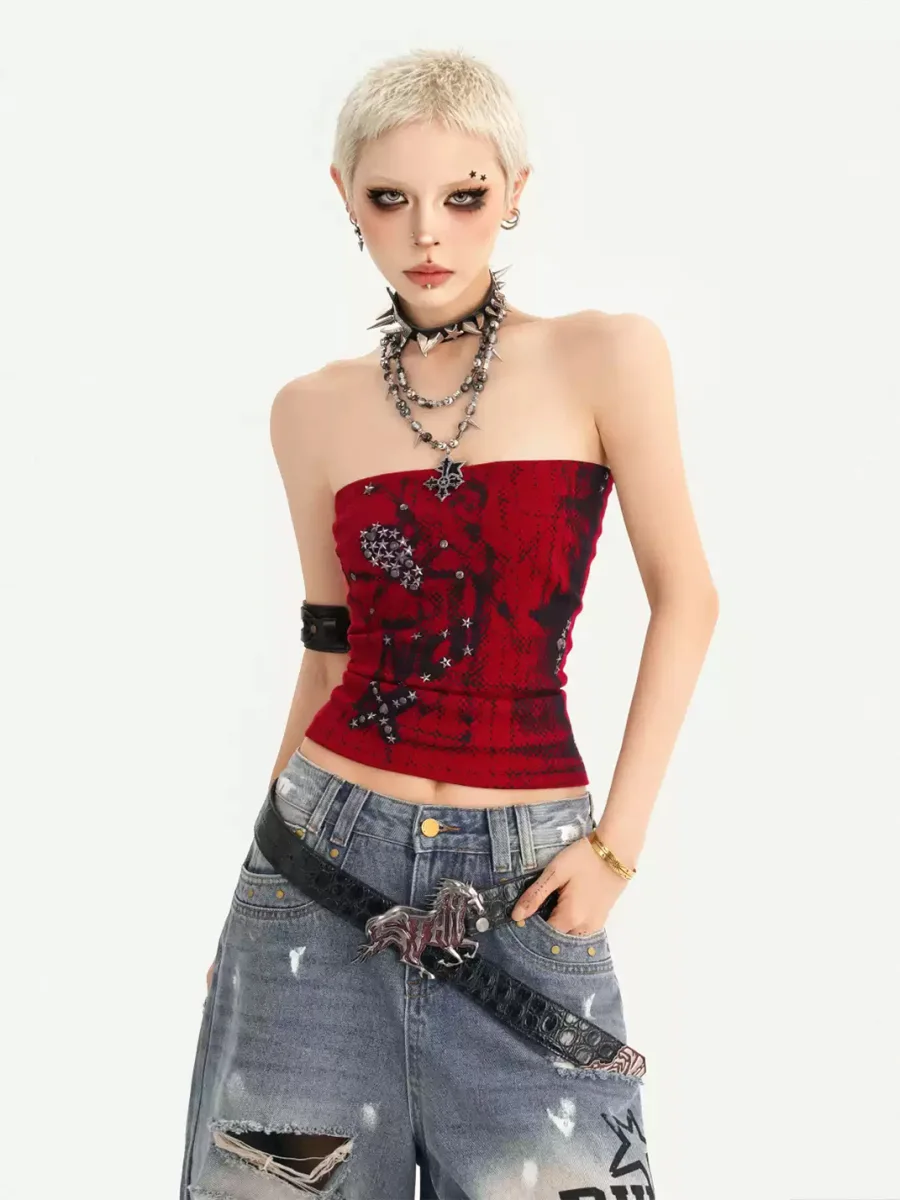 Nico Molly | Studded Slim-Fit Red Tube Top - 4