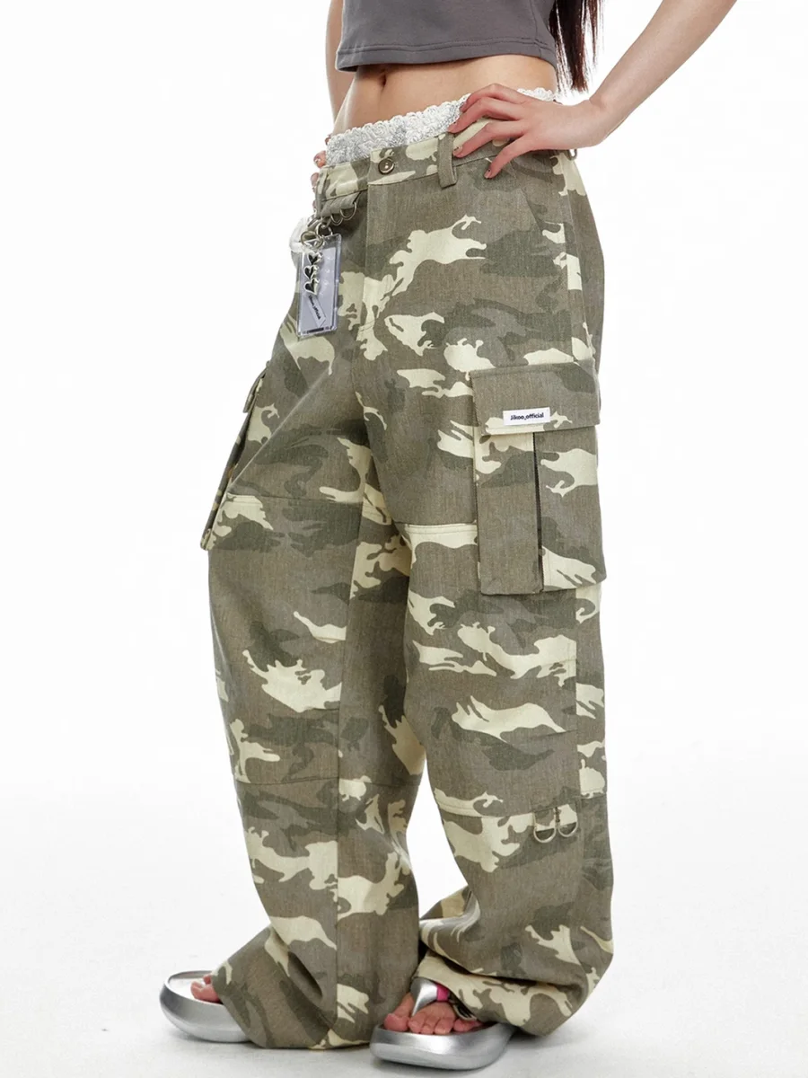 JIKOO | Faded Camouflage Wide-Leg Cargo Jeans - 4