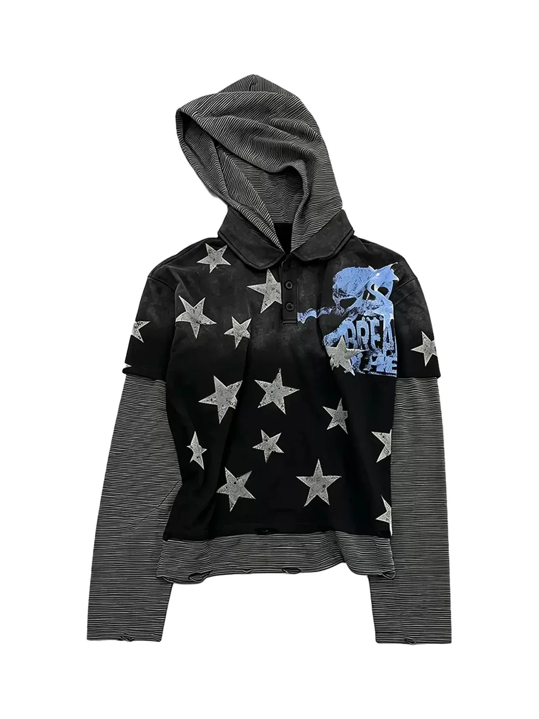 LuuuCam | Star Skull Layered Hooded Long Sleeve T-Shirt