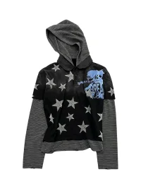 LuuuCam | Star Skull Layered Hooded Long Sleeve T-Shirt