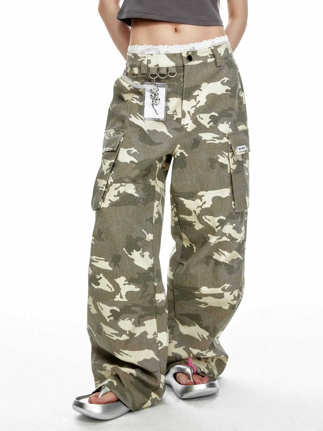 JIKOO | Faded Camouflage Wide-Leg Cargo Jeans