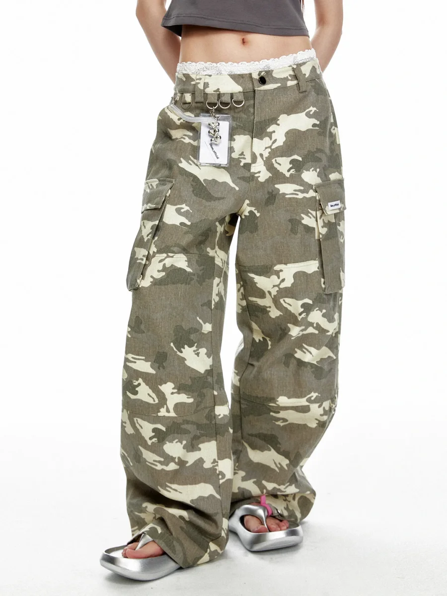 JIKOO | Faded Camouflage Wide-Leg Cargo Jeans - 2